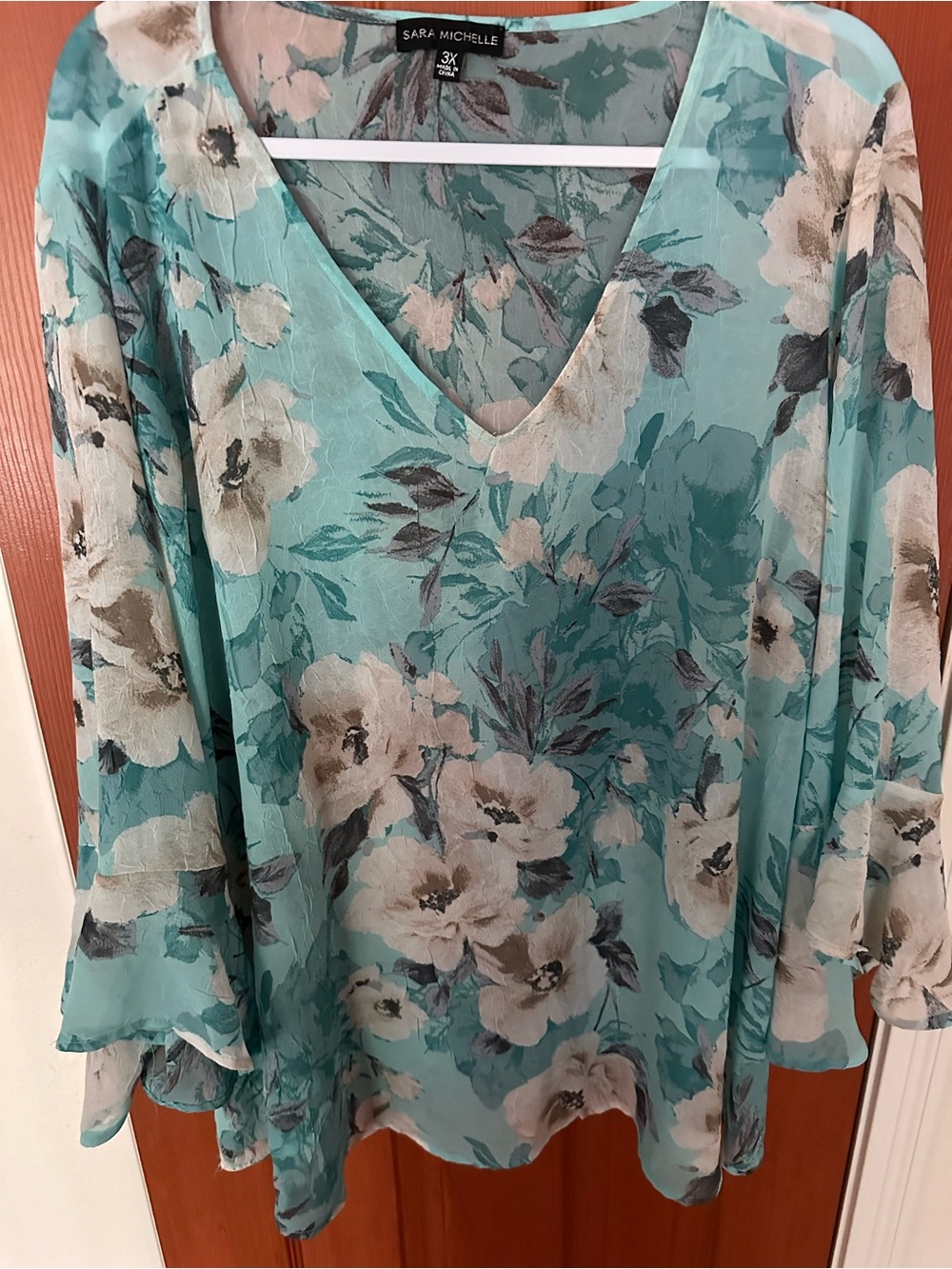 Sara Michelle Aqua Floral V-Neck Tunic Top